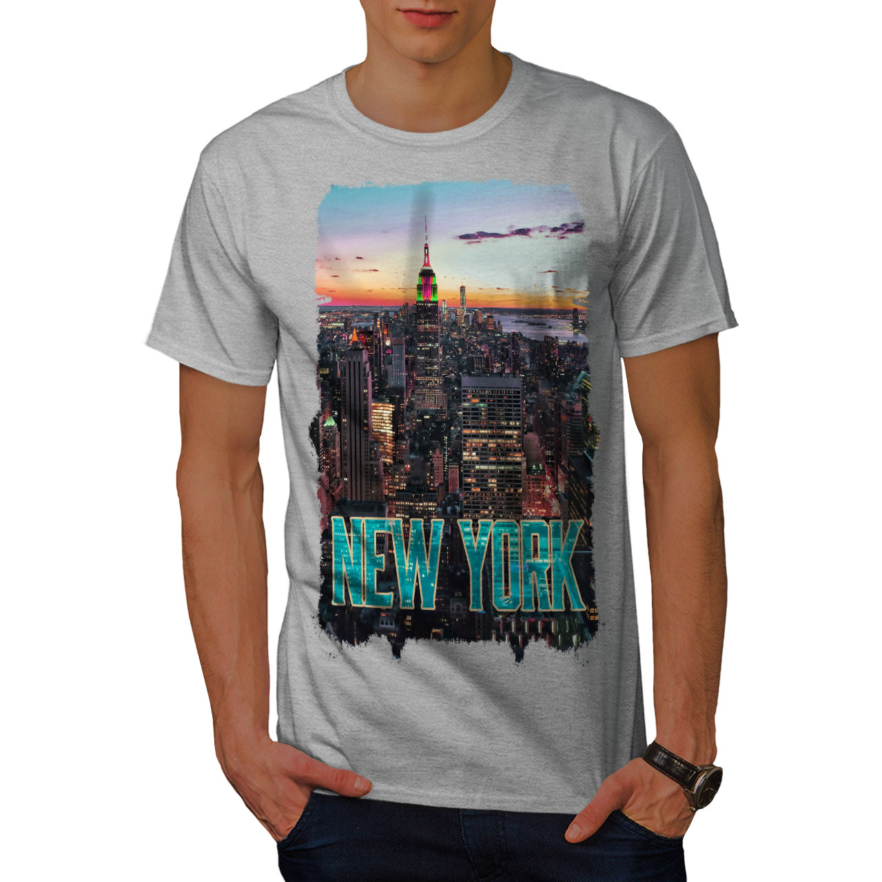 Wellcoda New York Sunset City Mens T-shirt, American Graphic Design ...