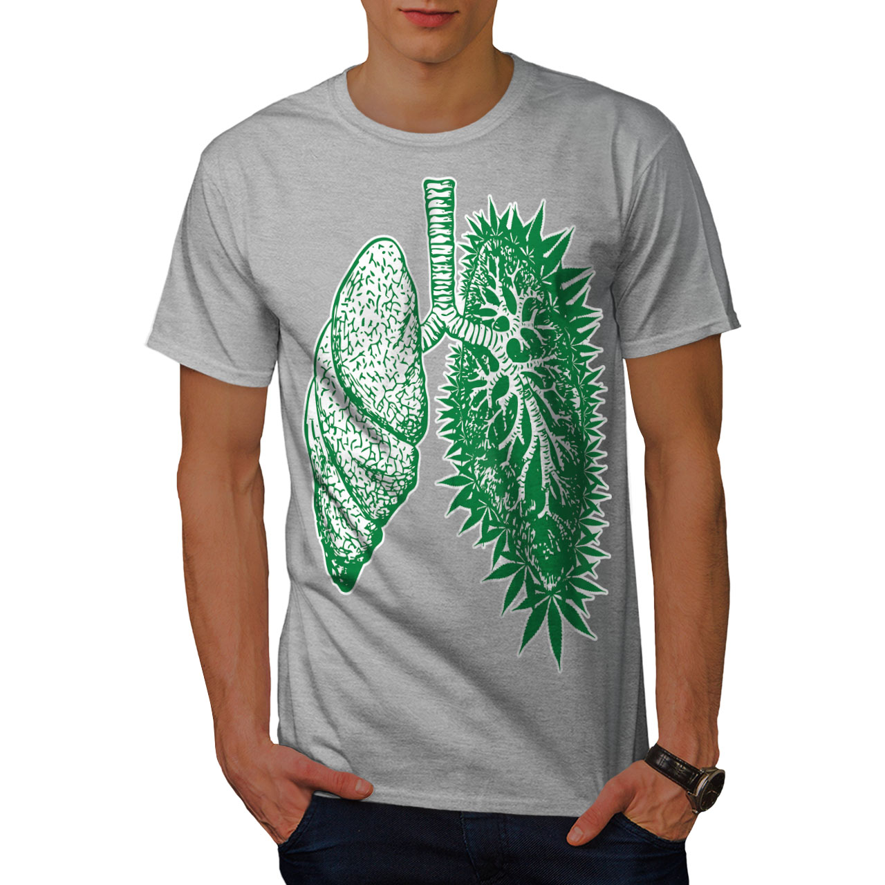 Wellcoda Funny Grass Lung Mens T-shirt, Breathe Graphic Design Printed ...