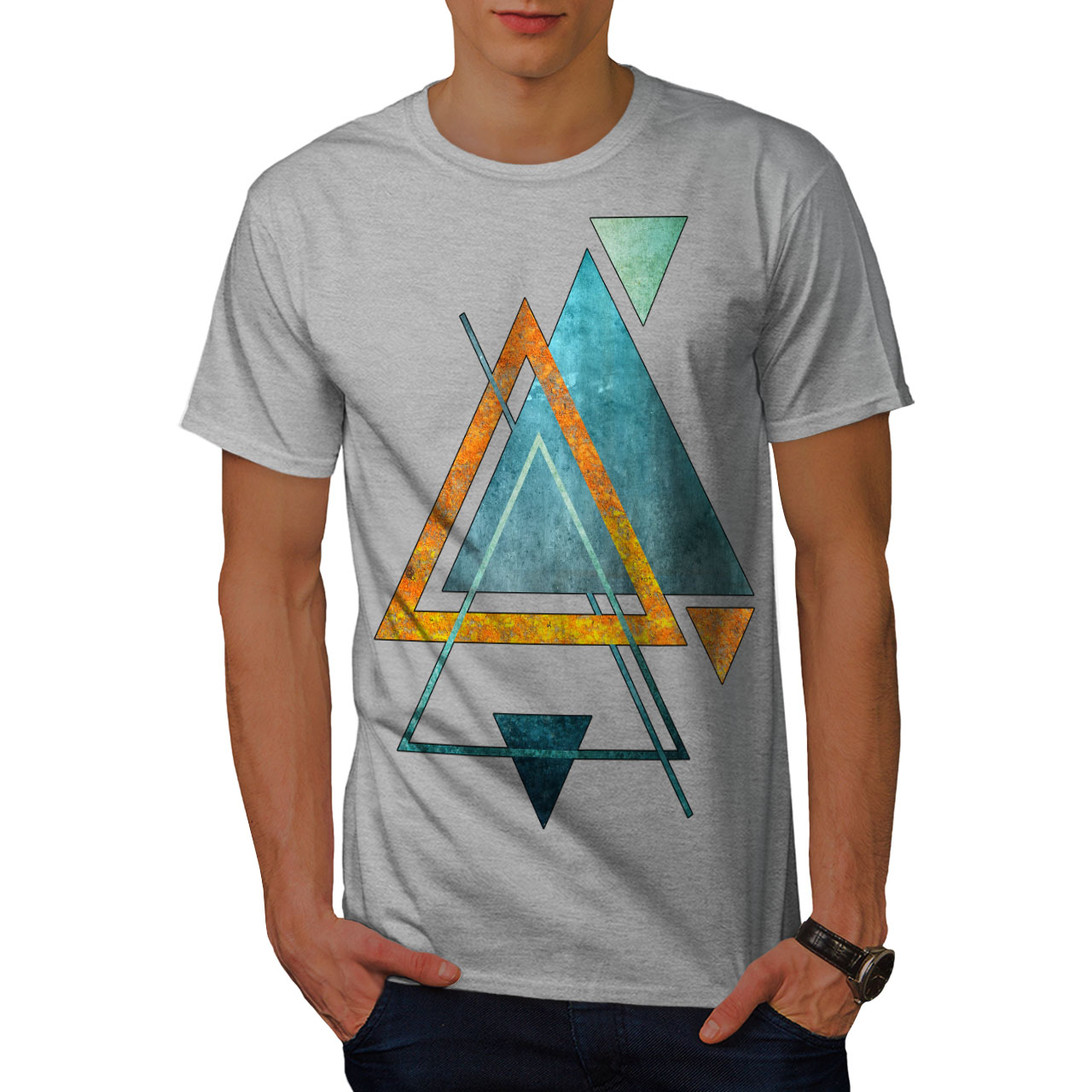 Wellcoda Abstract Triangle Mens T-shirt, Shape Graphic Design Printed ...