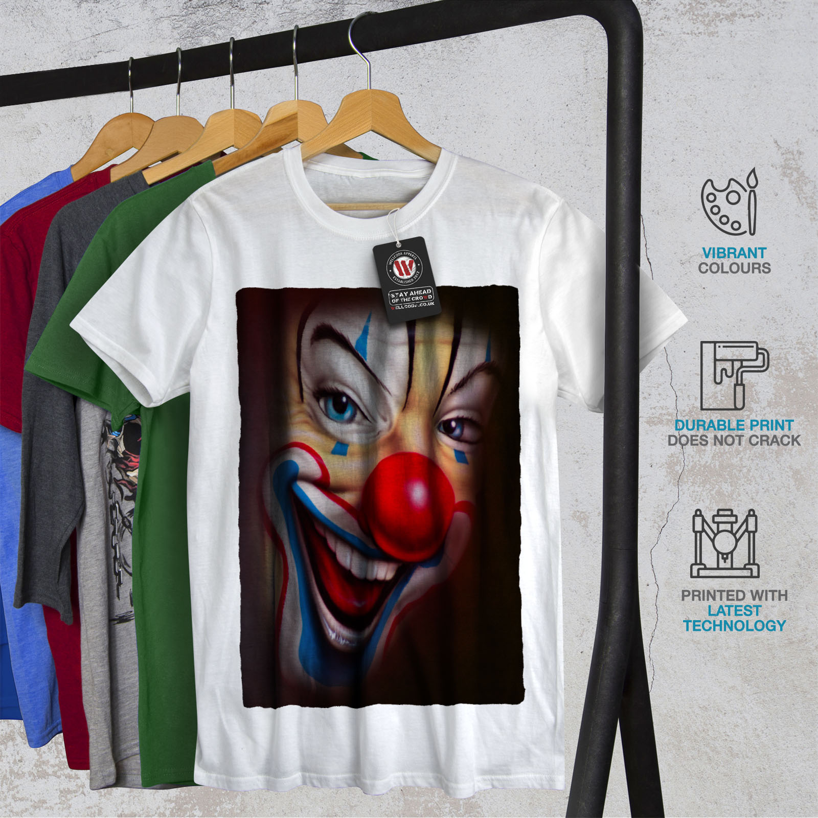 Wellcoda Clown Scary Creepy Mens T-shirt, Smile Graphic Design Printed 