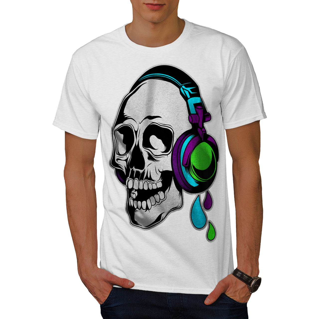 Wellcoda Headphone Music Art Mens Tshirt, Concert Graphic