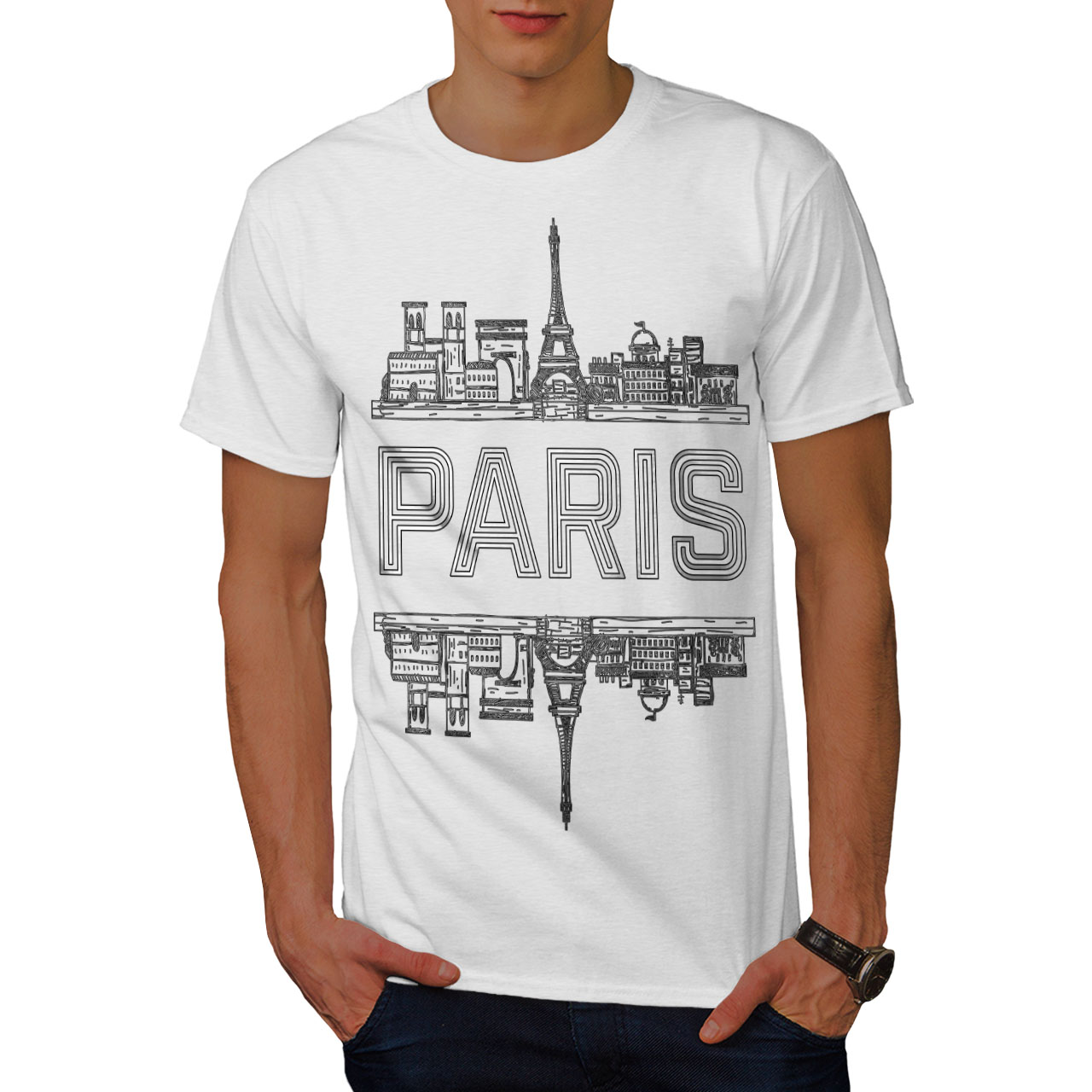 Wellcoda Paris City Design Mens T-shirt, France Graphic Design Printed ...