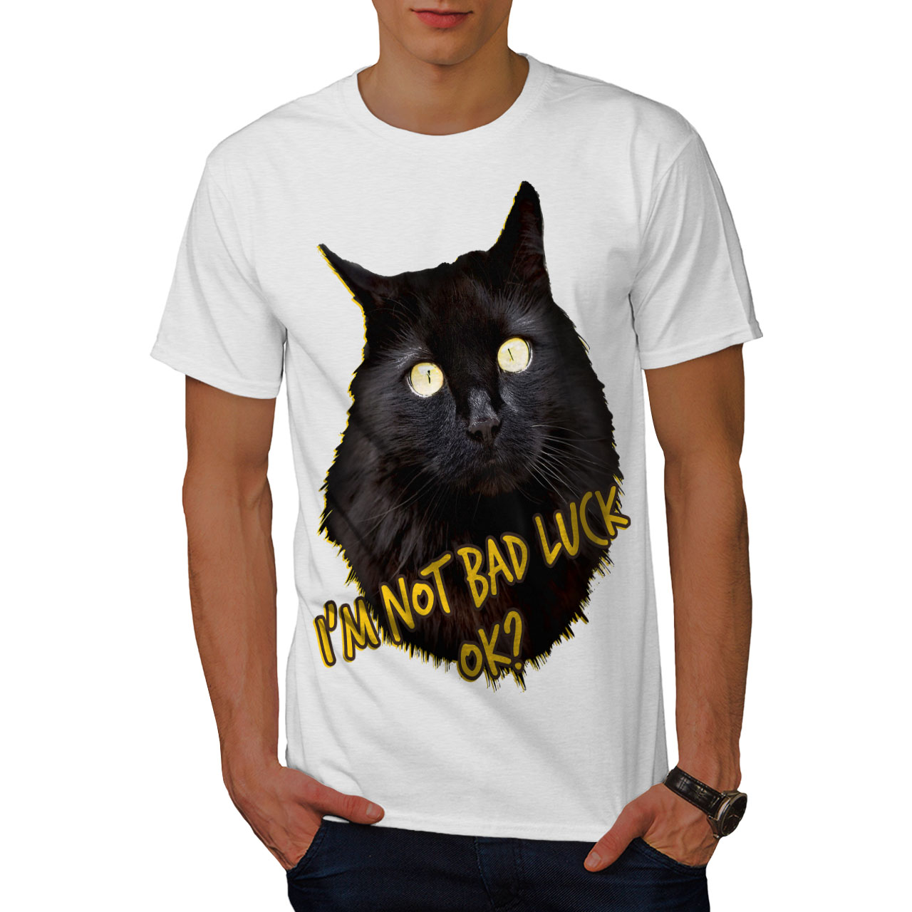Wellcoda Bad Luck Black Funny Cat Mens T-shirt, Luck Graphic Design ...