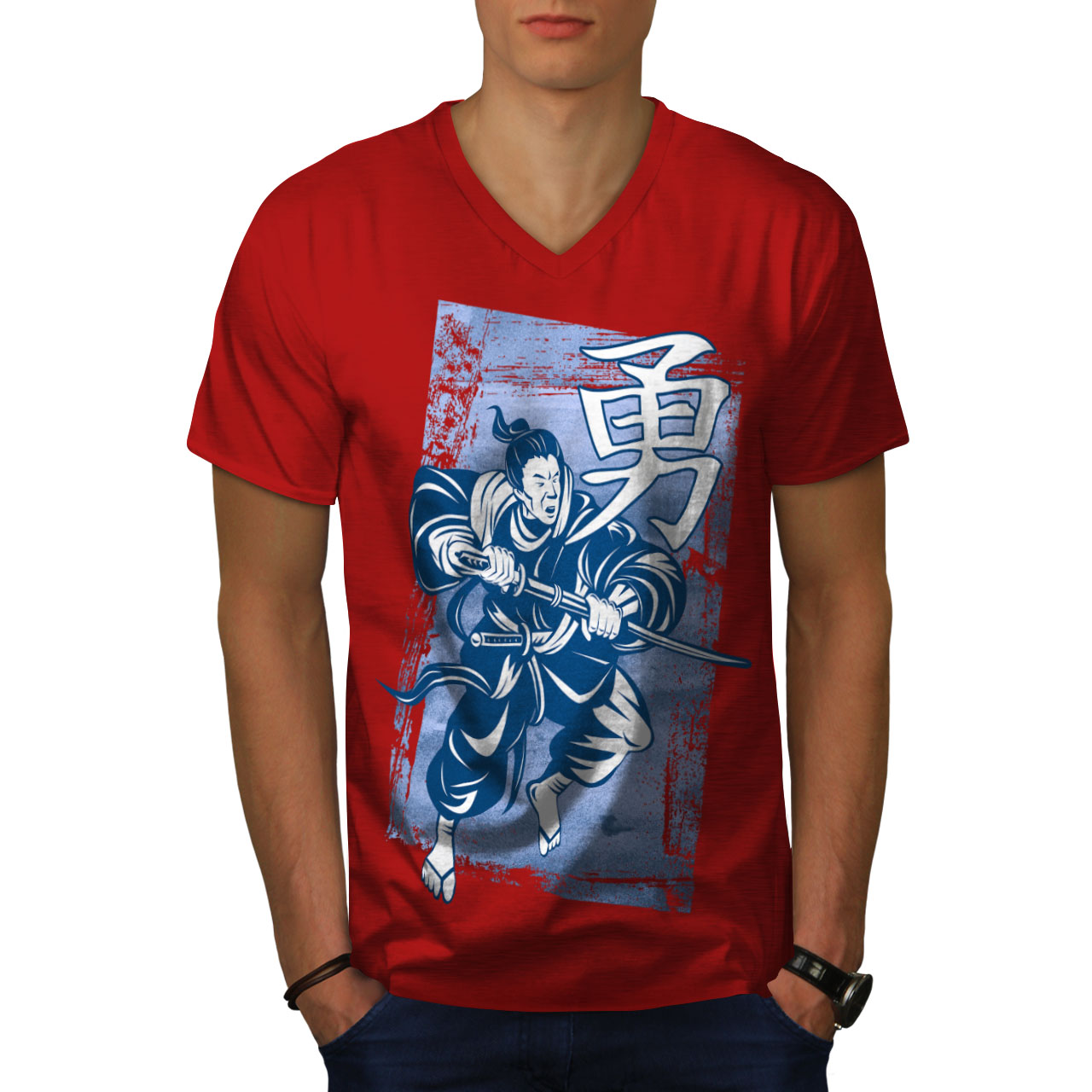 Camiseta De Combate Japonés Wellcoda Para Hombre Cuello En V Camiseta