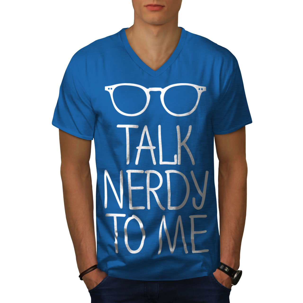 Wellcoda Talk Geeky To Me Mens V-Neck T-shirt, Geek Graphic Design Tee ...