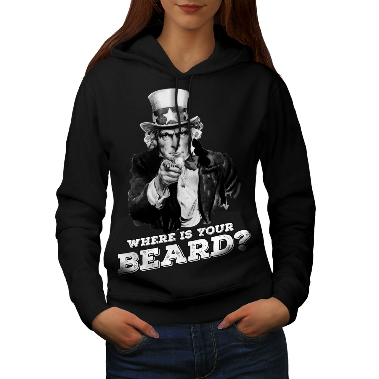 Wellcoda Beard Funny Uncle Sam Womens Hoodie, Uncle Casual Hooded ...