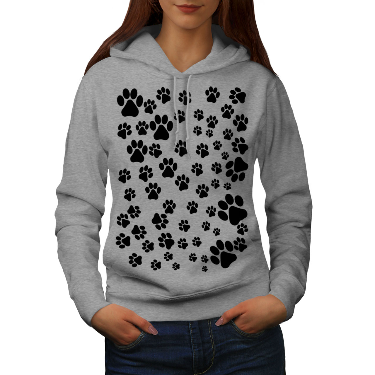 Wellcoda Animal Dog Paw Fashion Womens Hoodie, Dog Casual Hooded ...