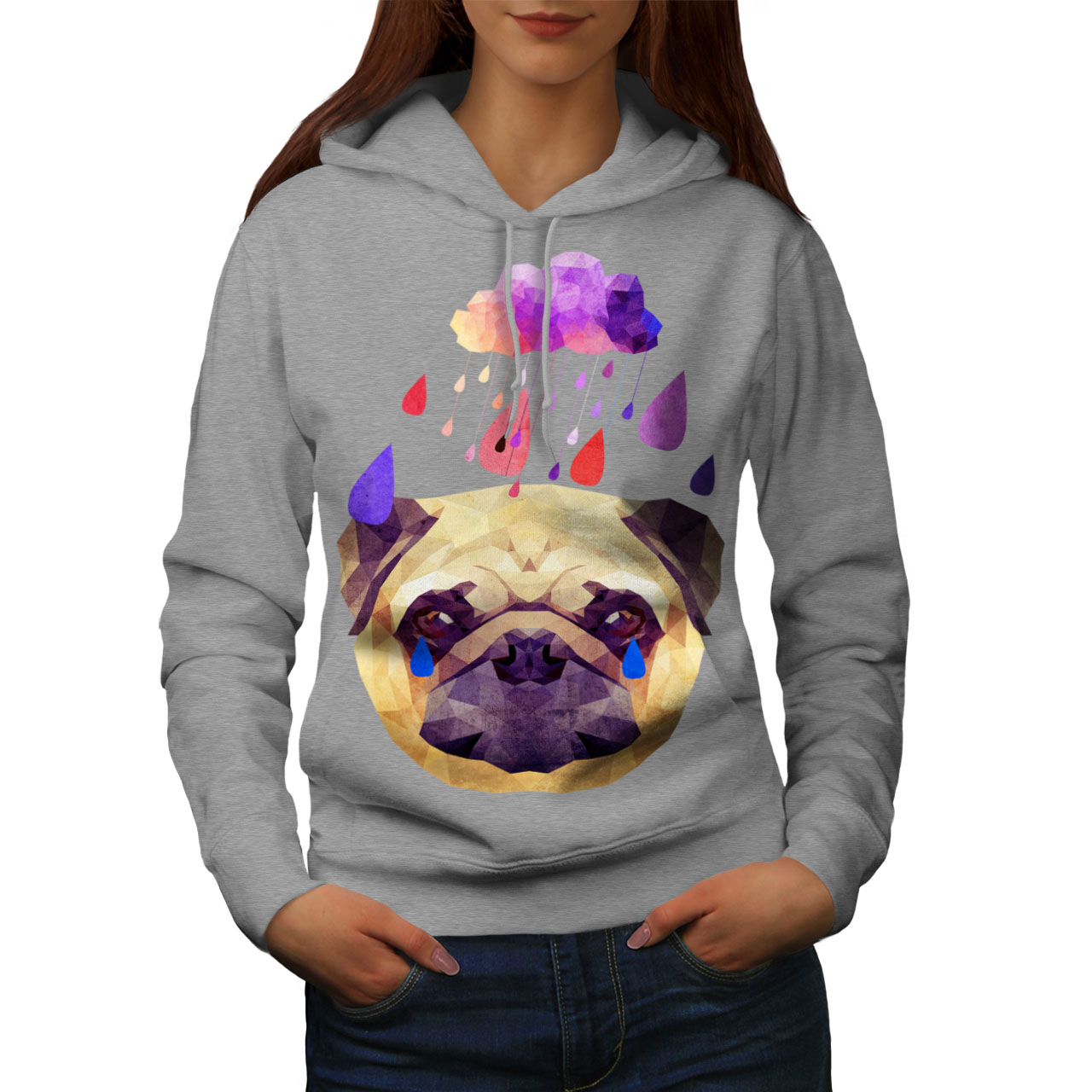 Wellcoda Pug Dog Rain Cool Funny Womens Hoodie, Tear Casual Hooded ...