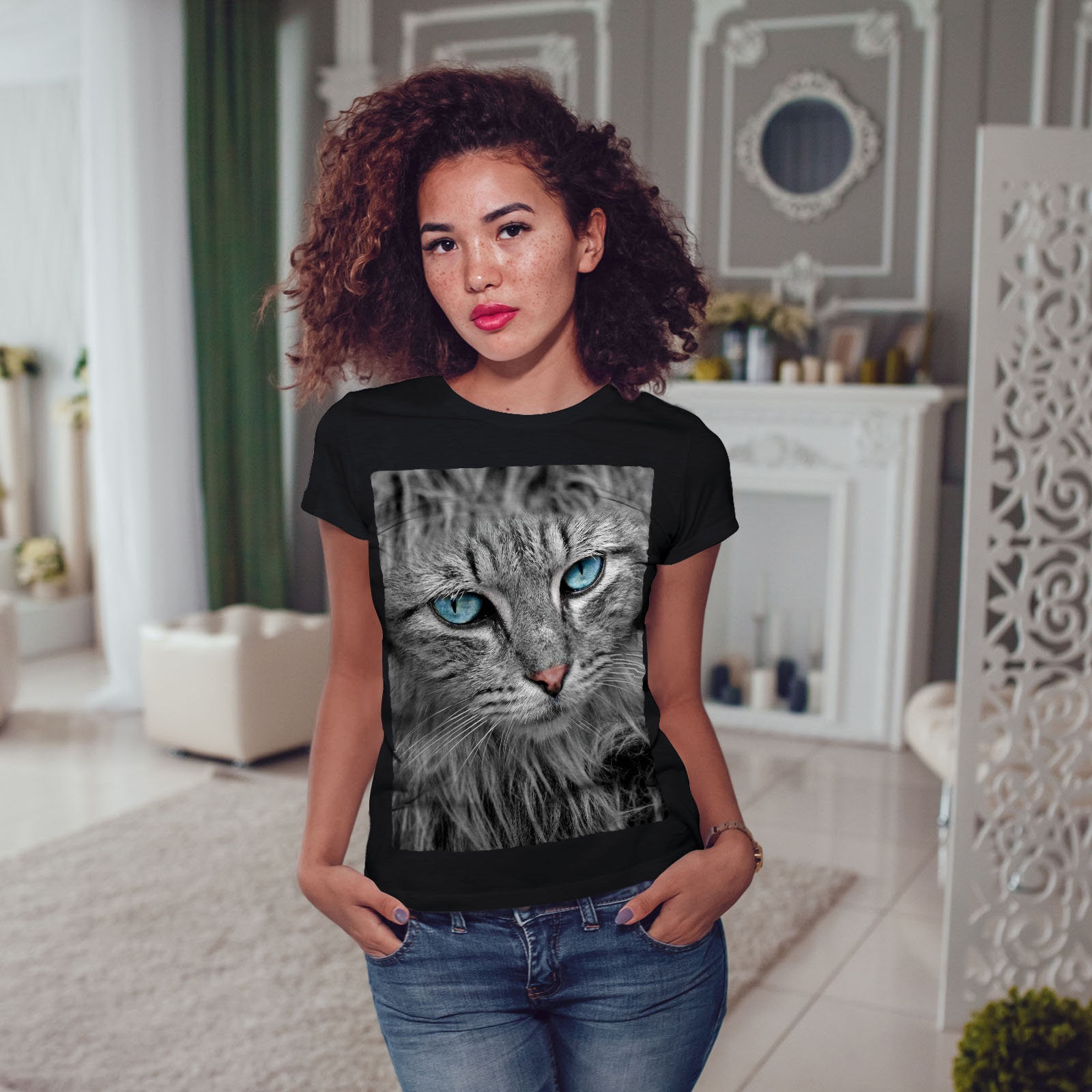 Wellcoda Furry Cute Adorable Cat Womens T-shirt, Pussy Casual Design ...