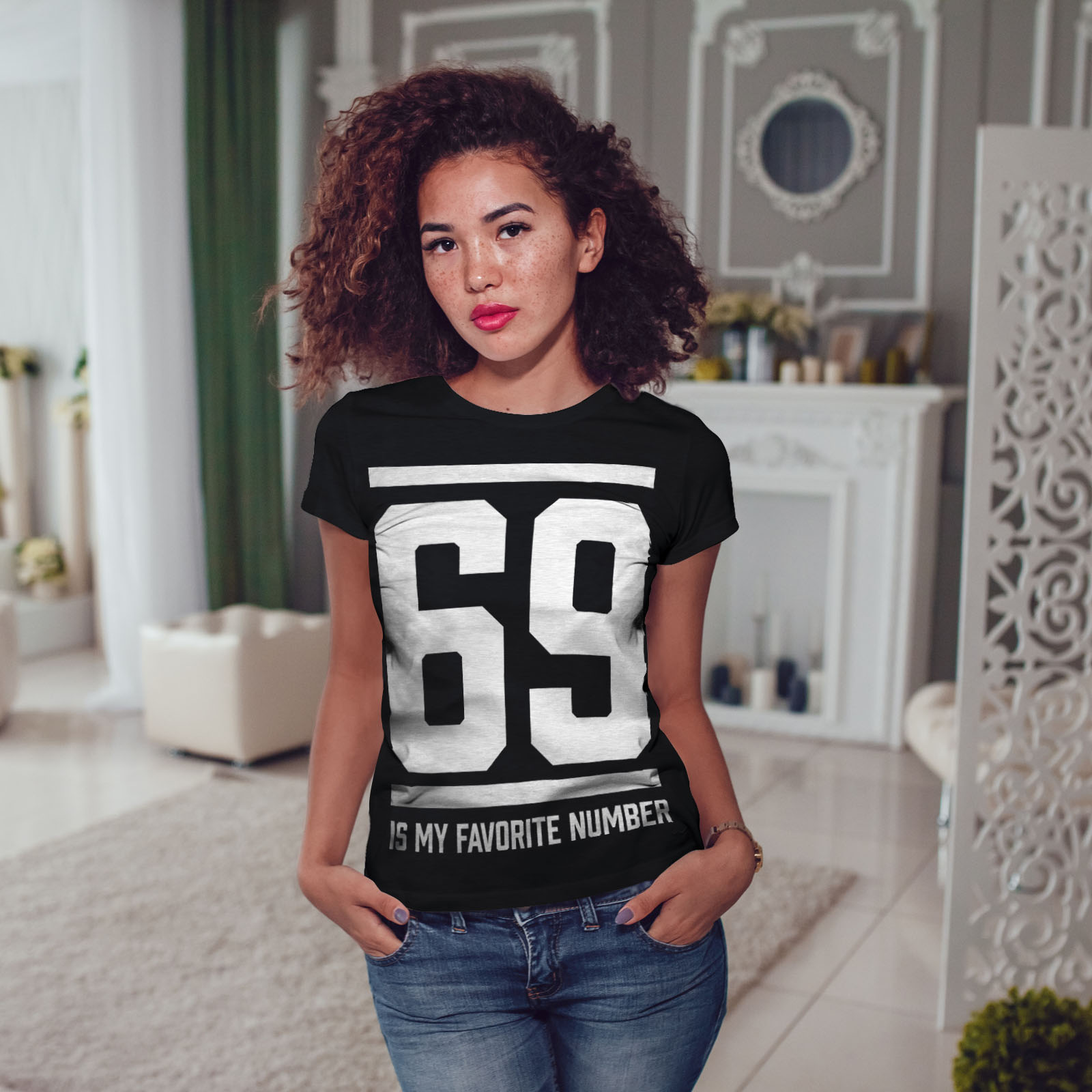 Wellcoda 69 Favorite Number Womens T-shirt, Sports Casual Design