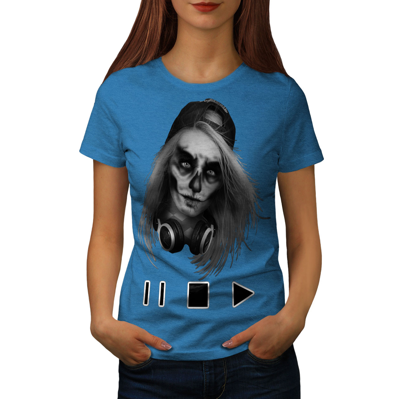 Wellcoda Skull Scary Play Music Womens T Shirt Dead Casual Design Printed Tee Ebay 4408