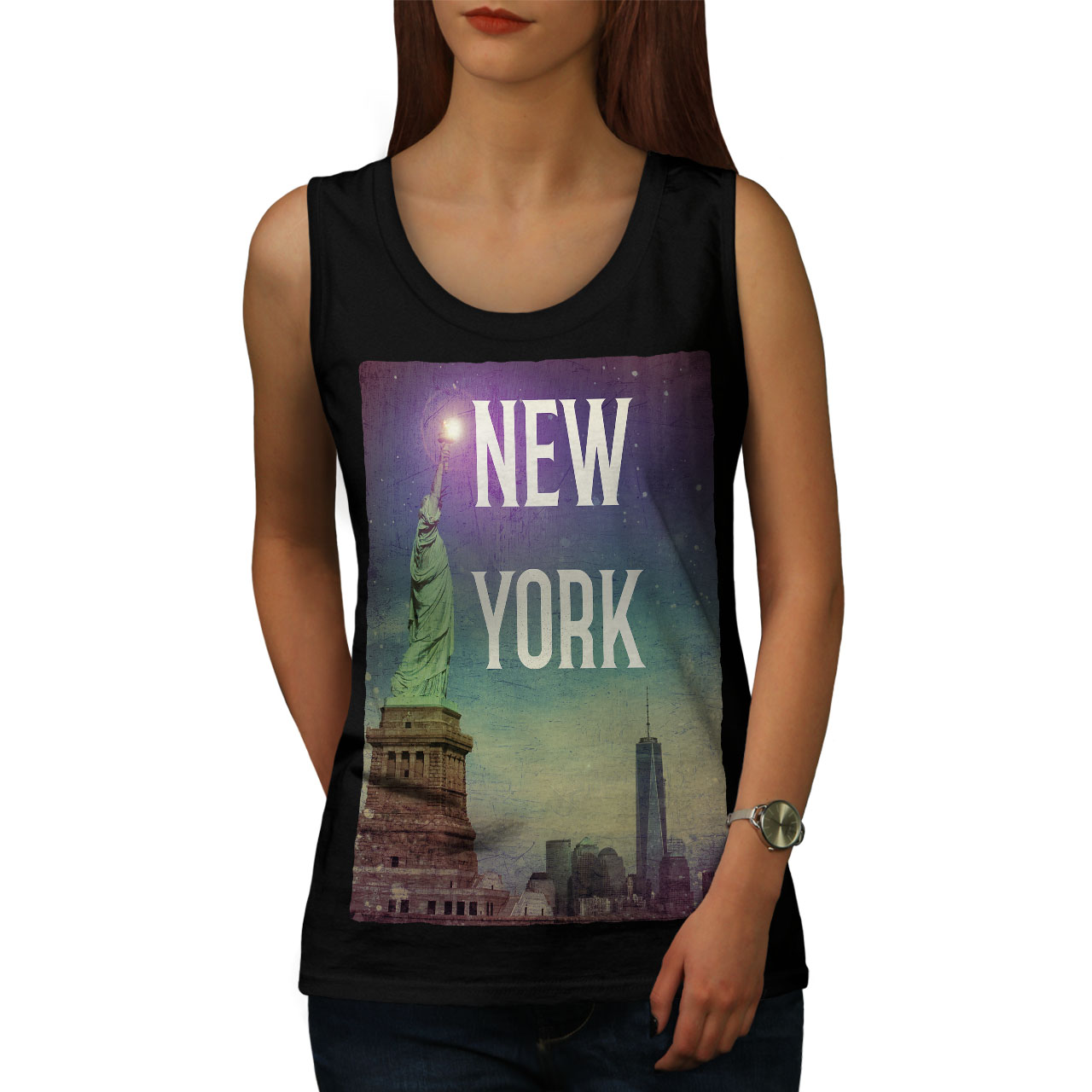 Wellcoda Ny Freedom Statue Womens Tank Top, America Athletic Sports 