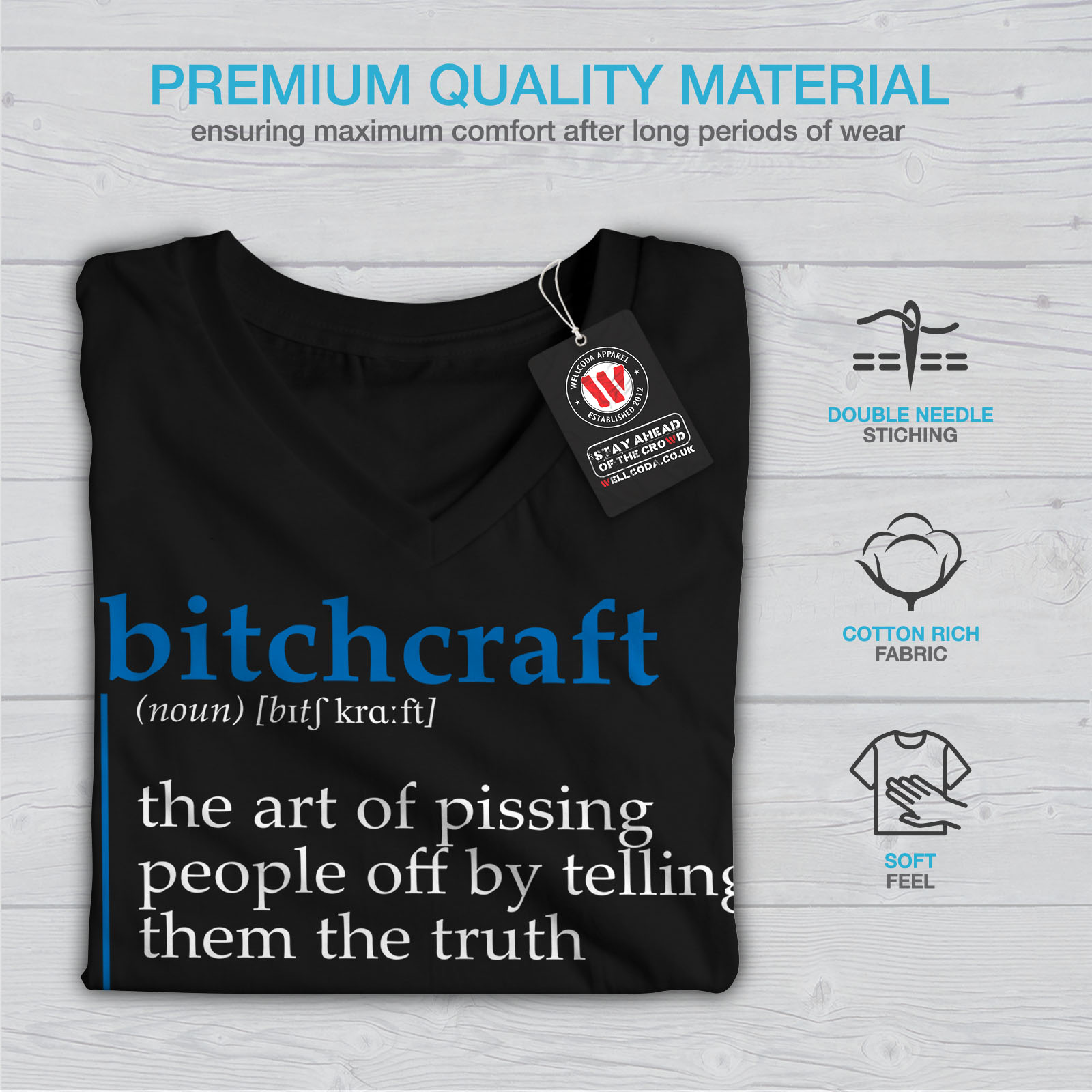 Wellcoda Bitchcraft Pissing Womens V Neck T Shirt Funny Graphic Design