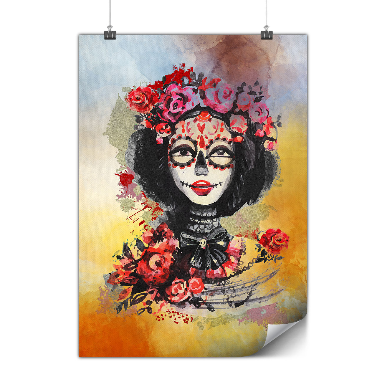 Flowers Skull Rose Matte//Glossy PosterWellcoda